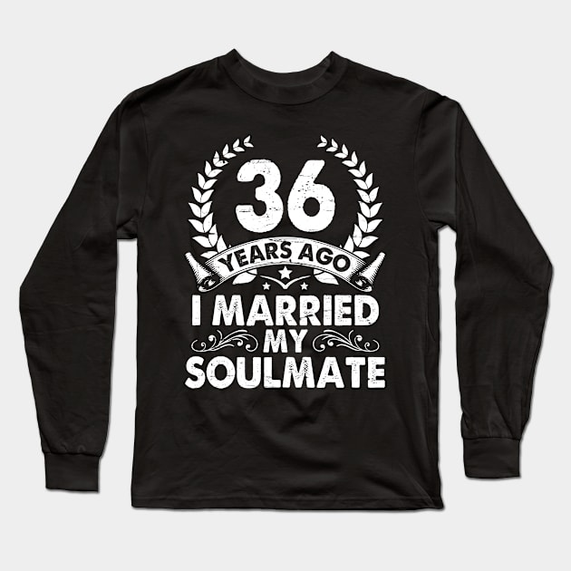 36 Years Ago I Married Husband Wife Wedding Anniversary Day Long Sleeve T-Shirt by shopkieu178